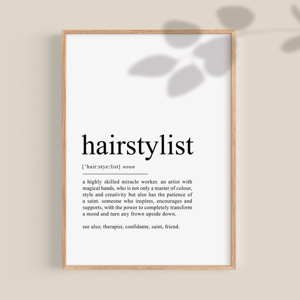 Hairstylist definition print, Hairstylist gift, Hair stylist Gifts for Hairstylists, Hair salon decor salon printable wall art hairdresser