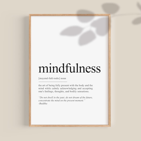 Mindfulness gift, Definition Print | Yoga Studio Wall Decor, Bedroom Printable Wall Art | Yogi Zen Meditation Poster, Digital Download