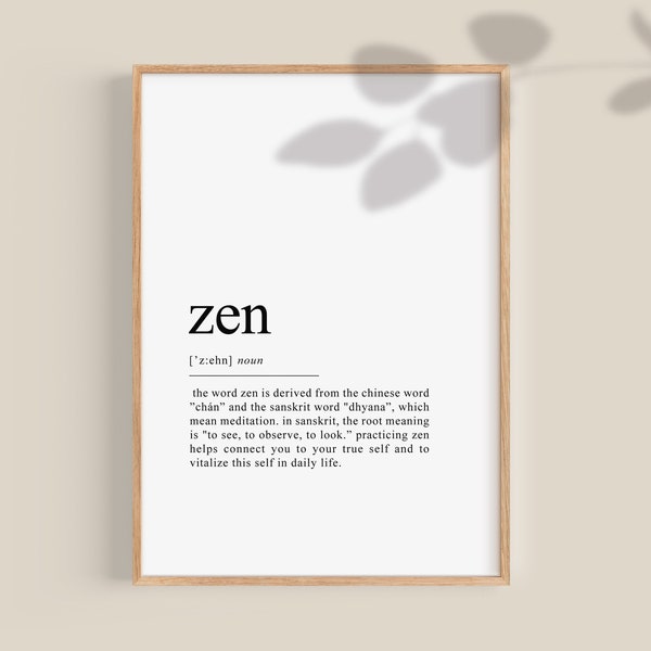 Zen Definition Print, Zen Poster, Yoga Studio Decor, Meditate Wall Art, Meditation Print, Affirmations wall décor, imprimable