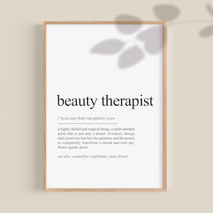 Beauty Therapist definition print, Beauty Therapist gift, Gift for Beauty Therapist, Beauty Salon Decor, printable wall art | DIGITAL