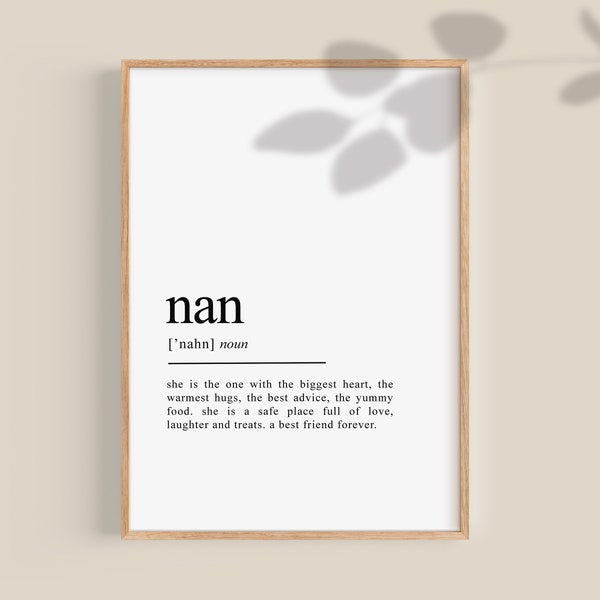 Nan Definition Print, Nan Gift, Nanny Gifts, Grandma Gift, personalised gift, nan birthday gift, mother's day gift, printable art