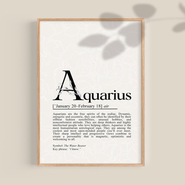 Aquarius Definition Print, Aquarius Gifts, Aquarius Print, Aquarius Decor, Zodiac Gifts, Aquarius Birthday Gift, digital download