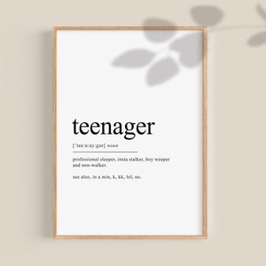 Cadeaux pour adolescents, Définition d’adolescent, dictionnaire d’art, impression de dictionnaire, art mural imprimable, cadeaux d’adolescente, Décor de chambre pour adolescentes