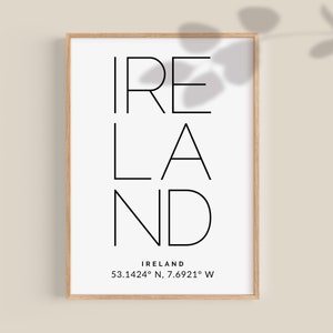 Ireland poster, Irish Wall Decor, Gift from Ireland, Irish Gift, Ireland Print, Ireland Gps coordinates gift, father&#39;s day printable