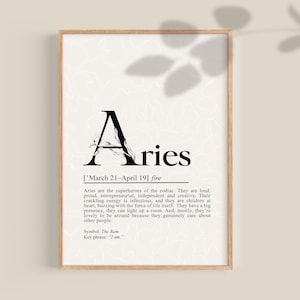 Aries Poster, Aries Gift, Aries Definition, Zodiac Gifts, Aries Birthday Gift, Astrology gifts, Zodiac Sign, printable art