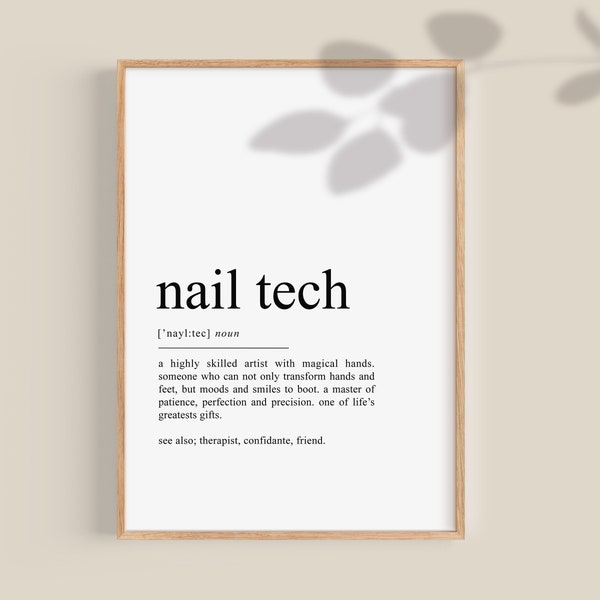 Nail Tech definition print, Nail Tech gifts, Nail Technician gifts, Nail Salon Wall Decor, Beauty room prints, Nail Art,  Nail printable