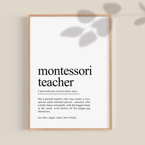 Impression de définition de professeur Montessori, cadeau de professeur Montessori, professeur de maternelle, premières années, appréciation de professeur, imprimable