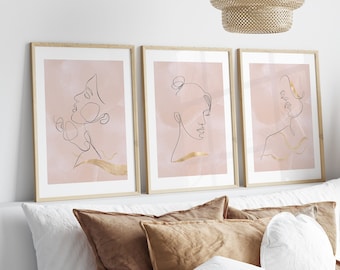 Blush Pink Wall Art Set de 3 impresiones Pink Feminine Line Art Home Decor, Pink Poster Set de tres, dibujos elegantes con clase imprimibles / DIGITAL