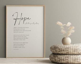 Hope Emily Dickinson, La esperanza es la cosa con plumas, Emily Dickinson Poem, Emily Dickinson Quotes, regalo literario, imprimible