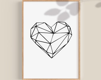 Geometric Heart, Modern art, Minimalist wall art, Heart Print, Heart Printable, Minimal Bedroom Decor, Heart Poster, Gift for her