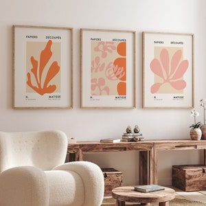 Henri Matisse Set of 3 wall art, Orange Matisse Print Set, Pink Matisse Posters, Modern Exhibition Poster, Matisse Prints, Digital Download