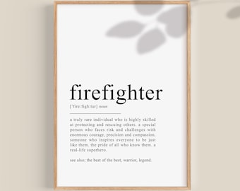 Firefighter Gift, Firefighter definition print, Fireman gift, Firefighter gifts, graduation gifts for fire fighter, firefighter dad