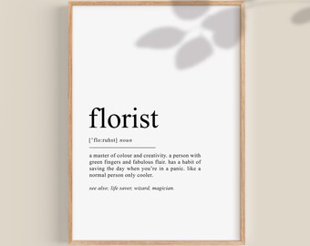 Bloemist Gift, Bloemist definitie print, Cadeau voor bloemist, Bruiloft Bloemist geschenken, woordenboek kunst, afdrukbare kunst aan de muur