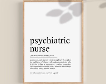 Impression de définition d’infirmière psychiatrique, cadeau d’infirmière psychiatrique, cadeau d’infirmière en santé mentale, cadeau de fin d’études d’infirmière, art mural imprimable