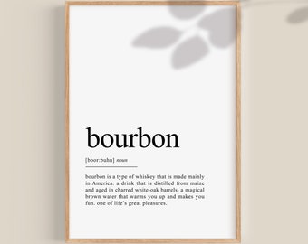 Bar Cart Wall Art, Bar Cart Prints, Bourbon Definition, décor de bar à la maison cool, signe de bar à la maison, art mural imprimable | NUMÉRIQUE
