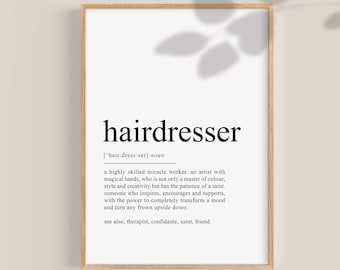Hairdresser definition print, Hairdresser gift, Hair salon decor, Hair salon printable, hairstylist gift, PRINTABLE wall prints, Digital Art