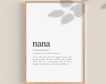 Konsttryck med definitionen av nana, personlig present (digital nedladdning)