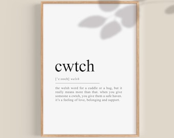 Cwtch Welsh dictionary definition print, Cwtch poster Welsh language Welsh Home Decor Wales art print, Printable wall art | DIGITAL DOWNLOAD