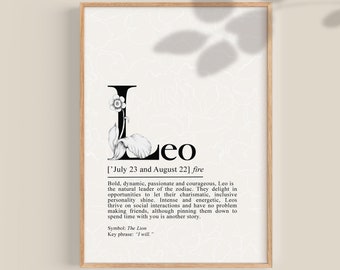 Leo Zodiac Gifts, Leo Gift, Leo Definition Print, Zodiac Printable Wall Art, Leo Birthday Gift, Astrology gifts, digital download