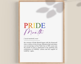 Pride Month Definition Poster, LGBTQ Gay Pride Month College Dorm Decor Classroom Motivational Priints LGBT Printable Wall Art, DOWNLOAD