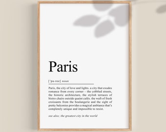 Paris Poster, Paris Souvenir, Paris Definition Print, französisches Geschenk, City Print Frankreich sofortige druckbare Wandkunst | Digitaler Download