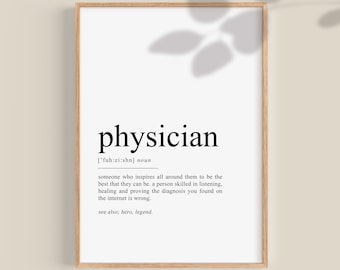 Physician Definition print, Physician Gift Graduation gift for New Doctor Medical Student present Medical Office printable wall art Download