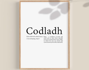 Irish Print, Codladh Print, Good Night, Bedroom Wall Decor, Gaeilge Definition, Gaelic Digital Print, digital download