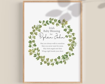 Irischer Baby-Segen Junge, Irland Geschenke, Baby-Dusche-Geschenk, Taufe Wanddruck, Kunst zur Taufe Neues Baby personalisiertes Geschenk Individuell druckbar