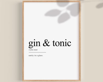 Gin and Tonic Definition Bar decor, Gin and Tonic Gifts, Gin gifts, Gin Wall Art, Gin Print, home bar poster, printable art