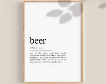 Beer Definition, Uncle Christmas Gift, Beer Print, Home Bar Poster, Kitchen Wall Art, Bar Cart Sign, Fathers day gift, printable wall art