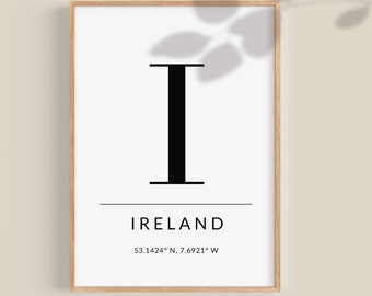 Ireland poster, Irish Wall Decor, Irish Gifts, Irish Gift, Ireland Posters, Gps coordinates gift, Gps coordinates, printable