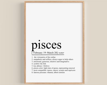 Pisces Definition Print, Pisces Gifts, Pisces Art Print, Zodiac