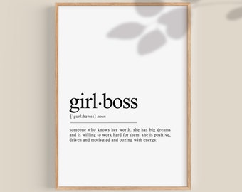 Girl Boss Definition Print, Girl Boss Poster, Boss Lady Print, Entrepreneur gift, empowered woman gifts, printable wall art