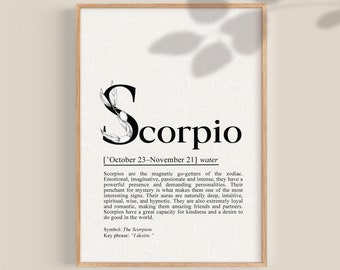 Scorpio Definition Print, Zodiac Horoscope Wall Art (Digital Download)