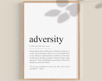 Adversity Definition Print, Classroom Poster, Office wall decor, Entrepreneur gift, Inspirational quotes, boss lady art | DIGITAL DOWNLOAD