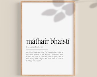 Máthair bhaistí Irish Definition Print, Godmother gift, Irish Gifts, Godparent quotes, Godmother proposal, Gaeilge printable wall art