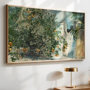 Bestseller Bilderrahmen TV Kunst Sommer Vintage Garten Print No Ai French Decor, Blau Grün Aquarell Impressionist Bildschirmschoner (Digitaler Download)