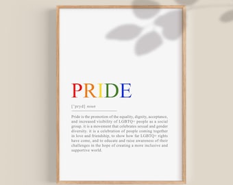 Pride Definition Poster, LGBTQ Gay Pride Month College Dorm Decor Classroom Motivational Priints LGBT Printable Wall Art, Pride Month Decor
