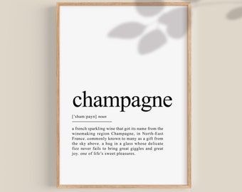 Champagne Definition Print, Champagne Poster, Dictionary Art, Bar Car Wall Art, Bar décor, home bar sign, impressions numériques