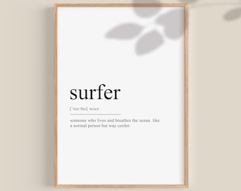 Surfer poster, Surfer Art, Surfer definition Print, Surf Print, Surf Poster, Surfing Poster, Surfing Gift, Surf Decor, Printable wall art