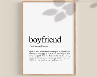 Boyfriend Definition Print, Boyfriend gift, Boyfriend gifts, gifts for boyfriend, gifts for him, gifts for men, printable art