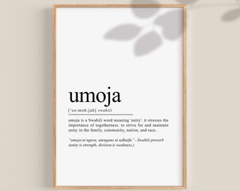 Umoja Definition Print, Unity Swahili Words Wall Art Kenyan Art, Kenya Africa Inspirational Quote, African Printable Wall Art | DOWNLOAD