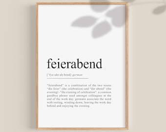 Feierabend Print, Feierabend Definition, German gifts, German wall art, Germany print, Office wall art, Office decor gift Printable