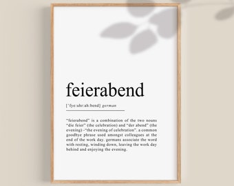 Feierabend Print, Feierabend Definition, German gifts, German wall art, Germany print, Office wall art, Office decor gift Printable