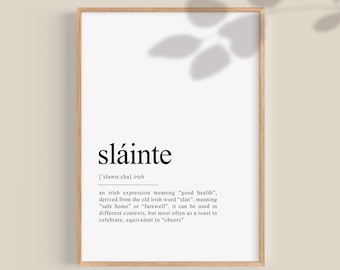 Sláinte Print St. Patrick&#39;s Day Printable wall art, Sláinte definition Poster, Ireland Home Decor, Gaeilge Gifts, Gaelic Digital Download