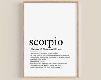 Scorpio Definition Print, Zodiac Wall Art (Digital Download)