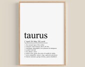 Taurus Definition Art Print, Zodiac Gifts (Digital Download)