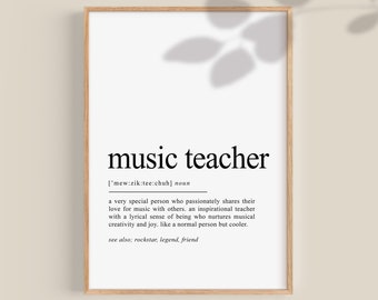 Musiklehrer Definition Druck Musiklehrer Geschenk für Musiktutor Bester Musiklehrer Poster Klavierlehrer druckbare Musikstudio Wandkunst