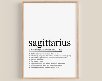 Sagittarius Definition Art Print, Zodiac Wall Decor (Digital Download)