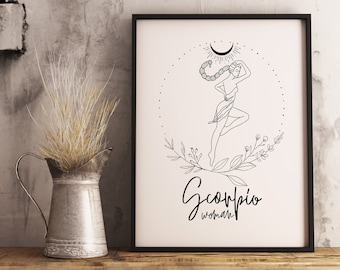 Scorpio Woman Art Print Scorpio Printable Wall Art Zodiac Dorm Decor Horoscope Poster Scorpio Birthday Gift Astrology gifts digital download